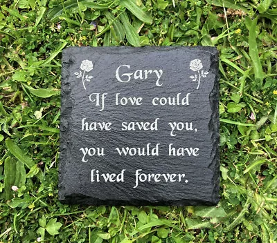 Personalised Engraved Slate Memorial Grave Marker Stone Cemetery Plaque ANY NAME • £9.99