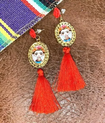 Frida Kahlo Earring Set Red Tassel • $9.99