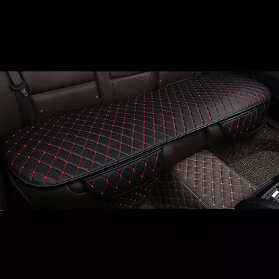 Black PU Leather Car Back Seat Cover Rear Bench Cushion Mat Red Seam Universal • £25.07