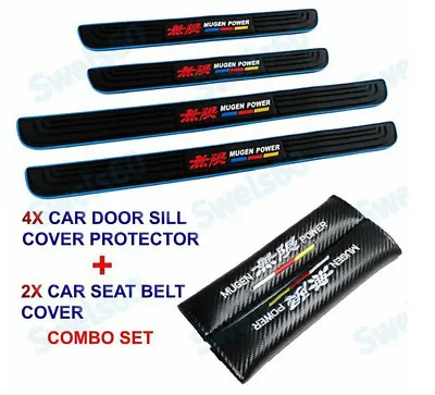 $57.89 • Buy For Mugen 4pcs Seat Belt Cover Rubber Car Door Scuff Sill Panel Step Protector