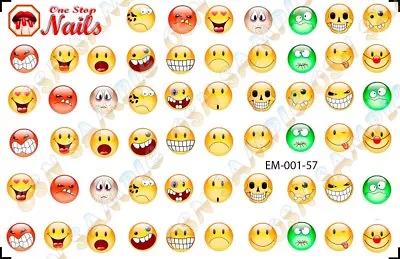 57 EMOJI & Smiley Faces Nail Art Waterslide Decals. TOP Quality FAST SHIPPING! • $4.95