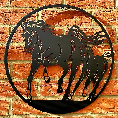 Galloping Horses Garden Wall Art Metal Black Silhouette Animal Fence Ornament A • £32.99