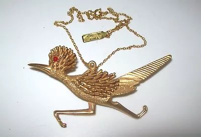 Vtg Roadrunner Bird Large Southwestern Pendant Necklace  18  Chain • $13.95
