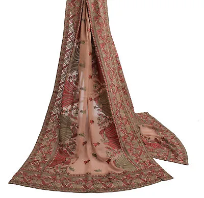 Sushila Vintage Indian Dupatta Pure Georgette Silk Embroidered Long Stole Wrap • $34.49