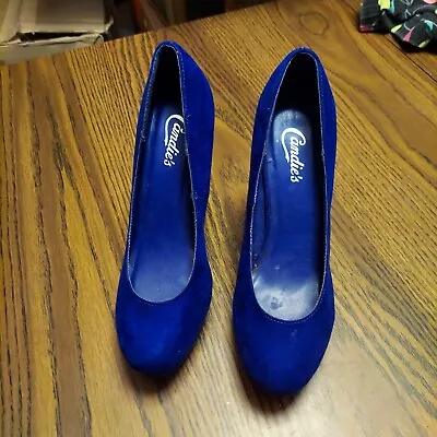 Vintage Retro Candies Bright Royal Blue Suede Platform Stiletto Heels 8 • $12.95