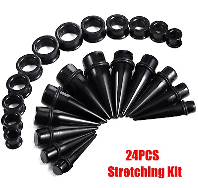 24PC Ear Stretching Kit 00G-20mm Big Gauge Acrylic Tapers Thick Silicone Tunnels • $12.79