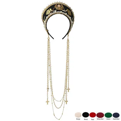 Renaissance Lady Tudor Headpiece Long Chain Medieval Royal French Hood Coronet • £22.79