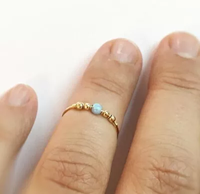 9K Gold Over Toe Opal Ring Thin Midi Finger Above Knuckle 4 US Size Adjustable  • $85.18