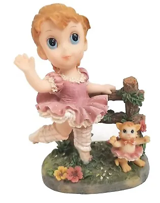 MONTEFIORI COLLECTION Ballerina Girl And Cat At Gate In  Field Of Flowers  • $24.63