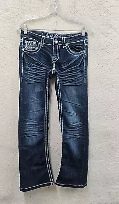 LA Idol Women Jeans 3 Blue Cotton Blend Studded Low Rise Bootcut Denim • $17.99