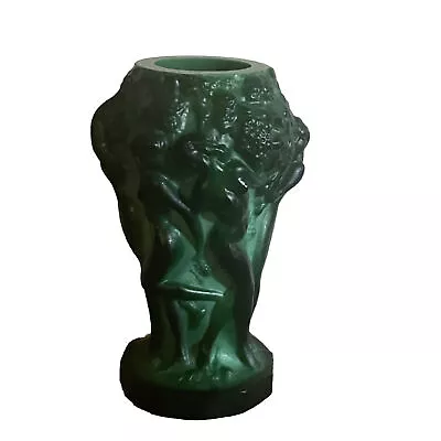 Art Deco Glass Malachite Dancing Nudes Vase EUC Green • $124.97