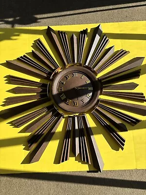 Vtg 3 Ft- 1970s Spartus Sunburst Wall Clock Retro Atomic Roman #’s Electric • $175