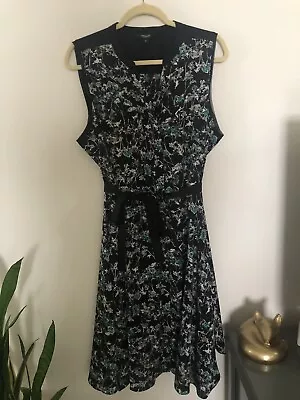 Simply Vera Wang Dark Floral Dress XL Sleeveless Midi Shift Career Belt Pockets • $24