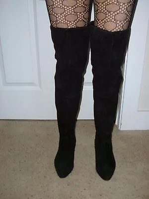 Vtg Garda Thigh High Hi Boots Black Suede Made In Italy Size 9  41  • $190