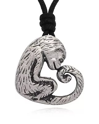 Monkey In Heart Shape Silver Pewter Charm Necklace Pendant Jewelry • $9.99