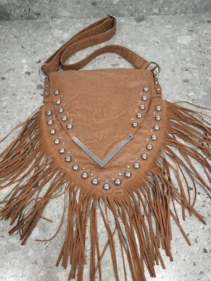 £10 • Buy Moda Luxe Fringe Brown Crossbody Bag Shiel Shape Tassel's Stud's Cowboy Style 
