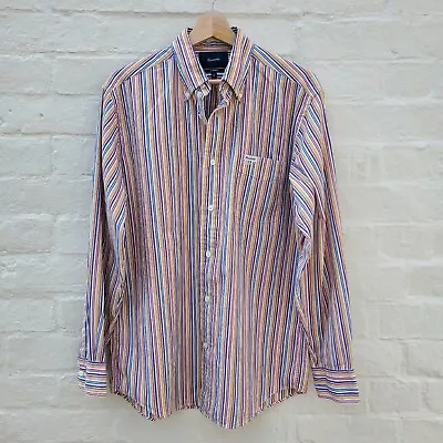 100% Cotton Rainbow Stripe Long Sleeve Shirt Size M Button Down Single Pocket • £25