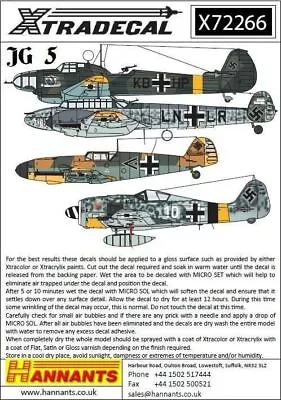 Xtradecal X72266 1/72 Luftwaffe JG 5 Squadron History Model Decals • £8.95