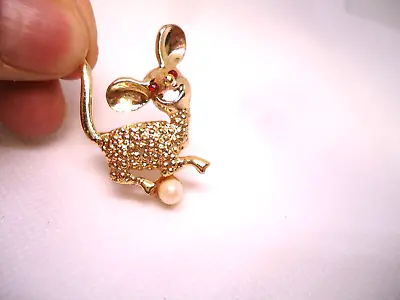 Vtg Nos Gold Tone Genuine Pearl Rhinestone Mouse Pin • $1