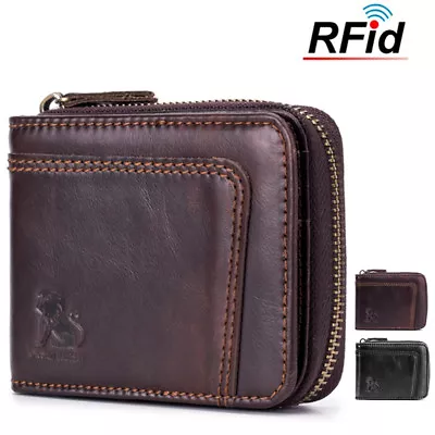 $29.99 • Buy Mens Wallet Genuine Leather RFID Blocking Secure Vintage 13 Card Slots Purses