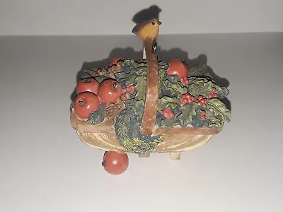 RARE Marjolein Bastin APPLES Pinecones HOLLY Greenery In BASKET ORNAMENT • $19.95