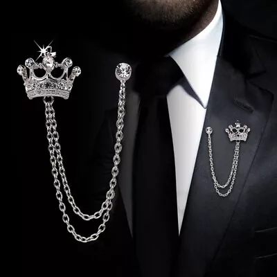 Fashion Crown Chain Tassel Brooch Pin Collar Badge Corsage Men Women Je TDssL:da • £3.56