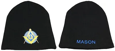 Mason Masonic Shadow W/ Letters On Back Black Embroidered Beanie Skull Cap Hat • $7.77