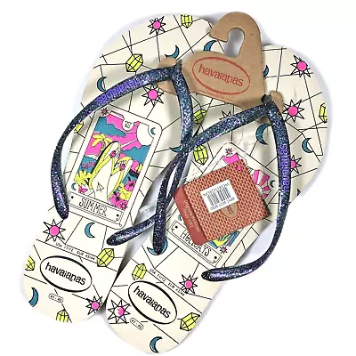 Havaianas Mystic Flip Flops Women 11/12 US Glitter Strap Tarot Astrology Thongs • $21.95