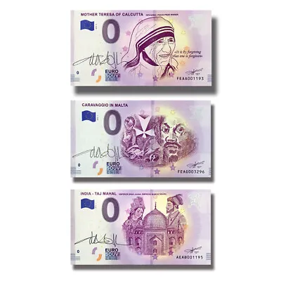 Euro Souvenir Set Of 3 Signed Banknotes Mother Teresa Caravaggio Taj Mahal • $35