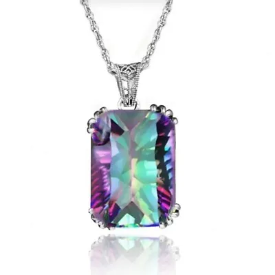 Elegant Rainbow Mystical Fire Topaz 925 Sterling Silver Fashion Charms Necklace • $15.74