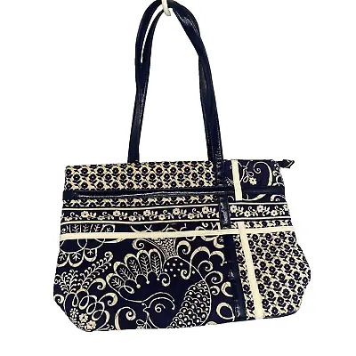 Vera Bradley Mod Blue Floral Shoulder Purse Handbag Tote Bag= • $12.36