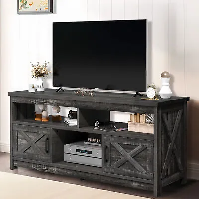 Farmhouse TV Stand With Power Outlets For 65/60  TV Media Entertainment Center • $129.99