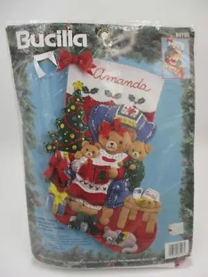 Vtg NEW Bucilla Jeweled Stocking Kit Teddy Family Christmas SEALED • $32.40