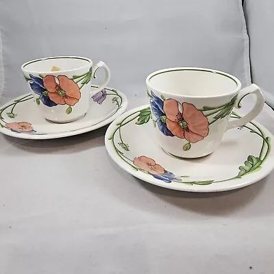 2 Villeroy Boch Amapola Cup Saucer Large Version 6.5  Poppies Germany 1748 Rare • $22.50