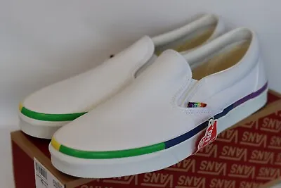 VANS Classic Slip-On Sneakers Rainbow Foxing Uk Size 10.5 White Pride New • £42