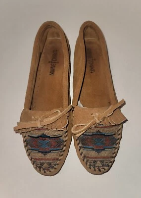 $19 • Buy Minnetonka Kilty Tribal Aztec Print Hardsole Slip On Moccasin Size 8.5