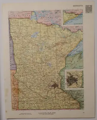 1960's Vintage MINNESOTA Atlas Map - Old Antique Rand McNally World Atlas • $6.56