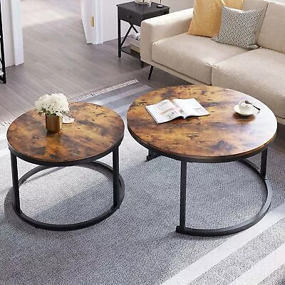 Set Of 2 Nesting Coffee Table Round End Side Table For Small Spaces Living Room • $75.99