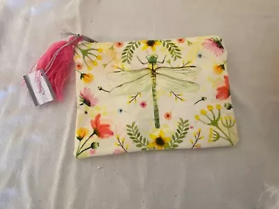 Ganz Dragonfly Cosmetic Bag Coin Purse Floral Zip W/Pink Tassel New Travel Work • $9.95