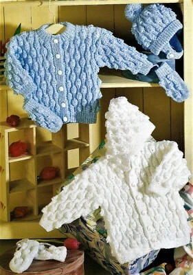 £1.99 • Buy Baby Girls Boys Hooded Popcorn Jacket Hat Cardigan KNITTING PATTERN DK 16 - 26 