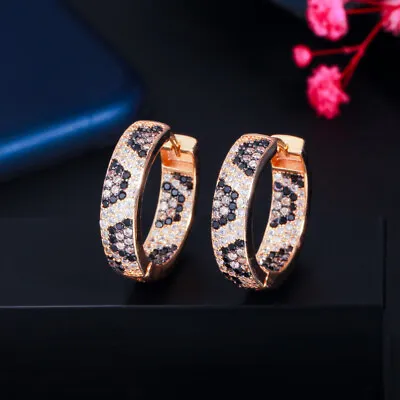 Dainty Gold Color 284pcs Micro Pave Cubic Zirconia Round Leopard Hoop Earrings • $7.99
