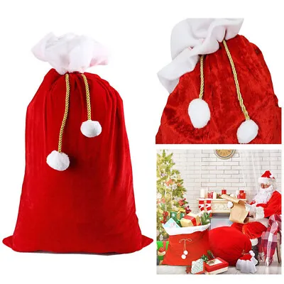 Large Red Santa Sack Father Christmas Drawst Bag Xmas Stocking Party Gift Bags • £6.63