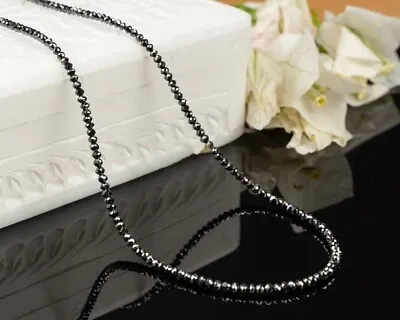 $209 • Buy AAA Quality 3mm Certified Black Diamond Beads Necklace 20 Inches For Gift
