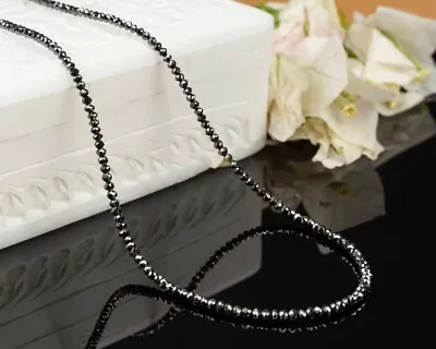 $209 • Buy AAA Quality 3mm Certified Black Diamond Beads Necklace 20 Inches For Gift