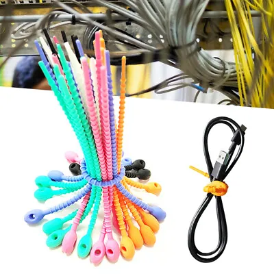 10Pcs Silicone Cable Zip Ties Loop Wire Wrap Tie Straps Fastener Adjustable • $5.49