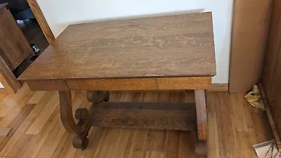 Antique Tiger Oak Desk/Table Library  One Drawer Bottom Shelf 42x26x31  • $500