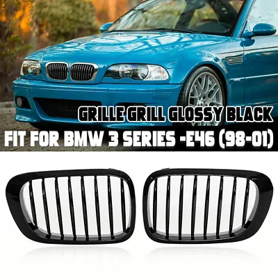 Gloss Black Front Kidney Grille Grill For BMW E46 M3 328i 325Ci 330Ci 2D 1999-02 • $32.63