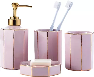 4 Piece Ceramic Bathroom Accessories Set - Blush Rose Pink Gold - Complete Bath  • $115.99