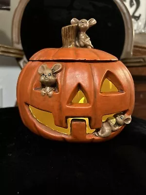Vintage Halloween Ceramic Pumpkin Jack O Lantern With Mice • $22