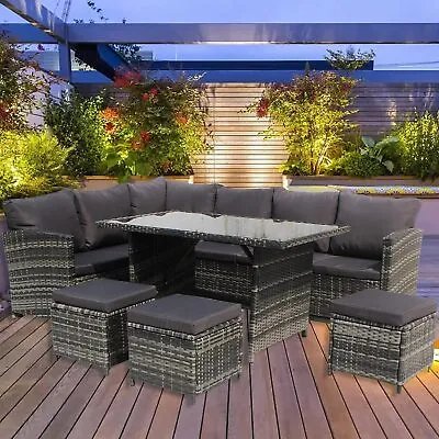 SFS019 Rattan Garden Furniture 9 Seater Corner Sofa Dining Table Outdoor Set • £399.99